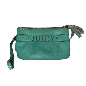 Vintage Juicy Couture Wristlet Turquoise Tasseled Gold Logo Spell Out Glam Retro